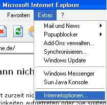 Menue Extras - Internetoptionen...