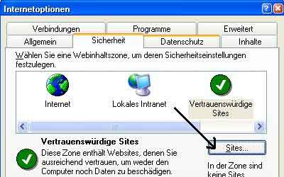 Vertrauenswuerdige Sites auswaehlen ...