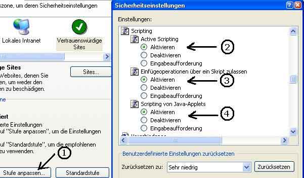 Scripting ueber die Sicherheitseinstellungen aktivieren